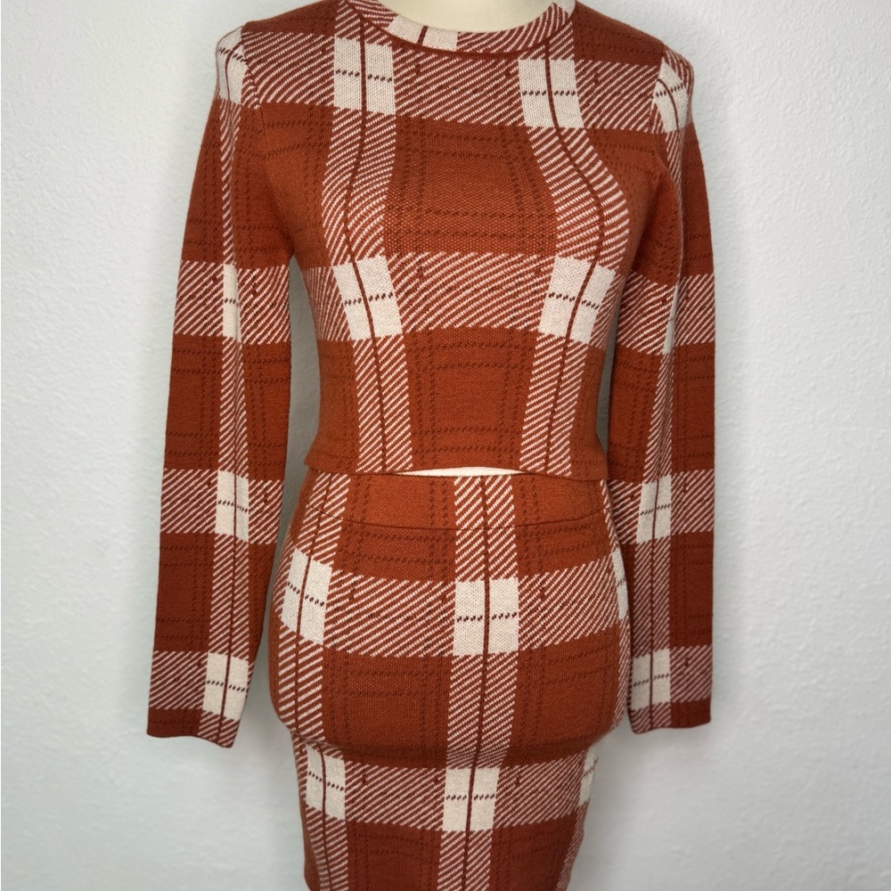 Love Tree Rust and Cream Plaid Mini Skirt